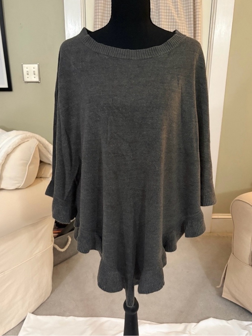Karen Scott Charcoal Gray Knit Poncho Sweater